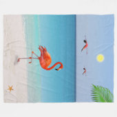 Koraalroze flamingo's en palmleder op het strand fleece deken (Voorkant (Horizontaal))
