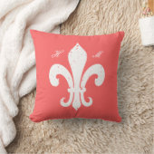 Koraalroze Fleur de lis monogram werpkussen Kussen (Deken)