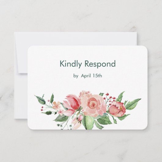 Koraalroze groene Roos Floral Wedding RSVP (Voorkant)