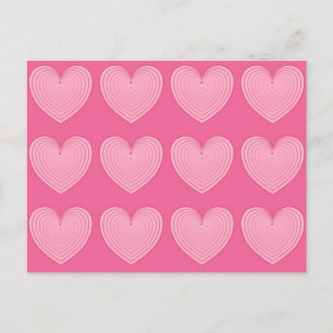 Koraalroze harten, dieper roze achtergrond briefkaart
