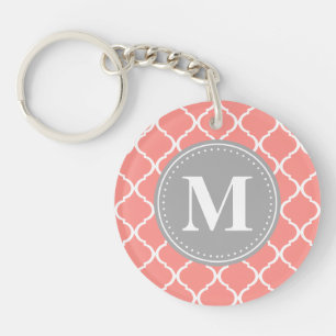 Koraalroze Marokkaans Lattice Gray Monogram Sleutelhanger