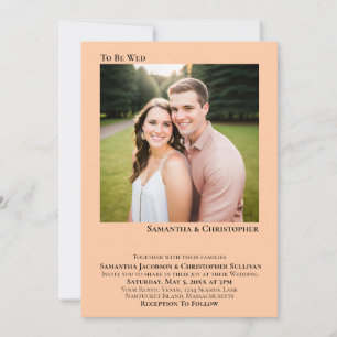 Koraalroze Minimalistische Trouwfoto Huwelijk Kaart
