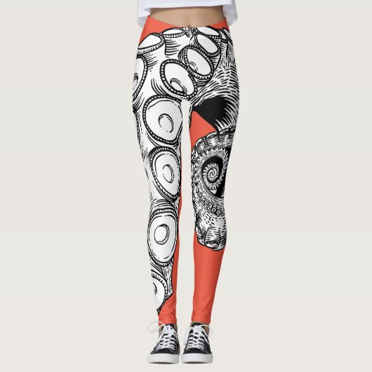 Koraalroze octopus Tentacle Leggings (Voorkant)