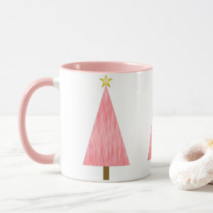 Koraalroze ombre Retro Moderne kerstboom Mok