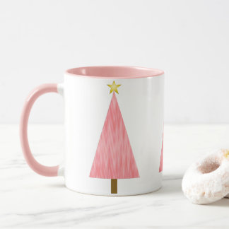 Koraalroze ombre Retro Moderne kerstboom Mok