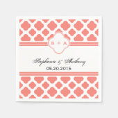 Koraalroze Quatrefoil Pattern Weddenschap Servetten (Voorkant)