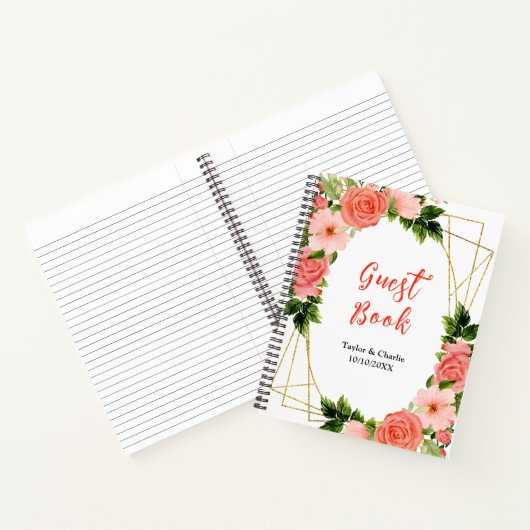 Koraalroze rode rozen Floral Weddenschap Notitieboek (Binnen)