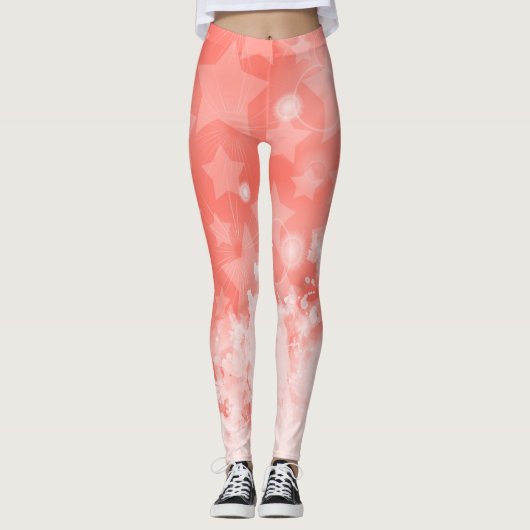 Koraalroze sterrenpatroon Witte verf Moderne afbee Leggings (Voorkant)