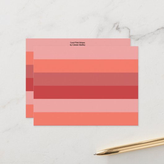 Koraalroze strepen briefkaart (Voorkant / Achterkant in situ)