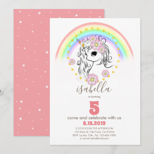 Koraalroze Unicorn RainBow Girl Birthday-kaarten Kaart