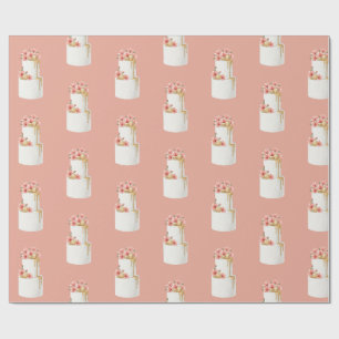 Koraalroze waterverf bloemig cakepatroon cadeaupapier