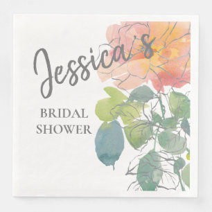 Koraalroze Waterverf Floral Vrijgezellenfeest Servet