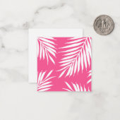 Koraalroze, witte acrylpalmbladeren notitiekaartje (Voorkant / Achterkant in situ)