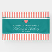 Koraalroze, witte en Blauwgroen bruiloft Spandoek (Horizontaal)