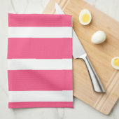 Koraalroze witte strepen theedoek (Quarter Fold)