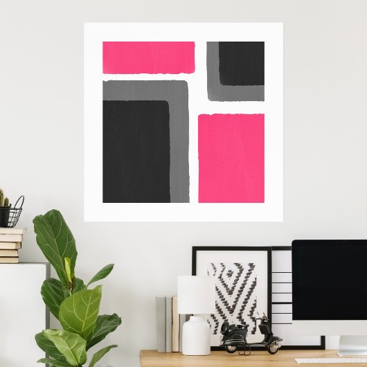 Koraalroze zwart-minimalistisch kleurenblok poster (Thuiskantoor)