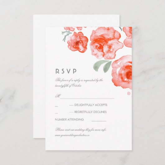 KoraalRozen Waterverf bruiloft RSVP-kaart RSVP Kaartje (Voorkant / Achterkant)