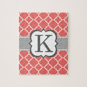 Koraalwitte monogram Letter K Quatrefoil Legpuzzel