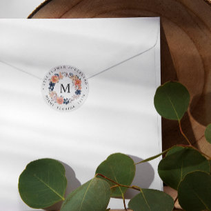Koraalzeemacht Botanische monogram Retouradres Ronde Sticker