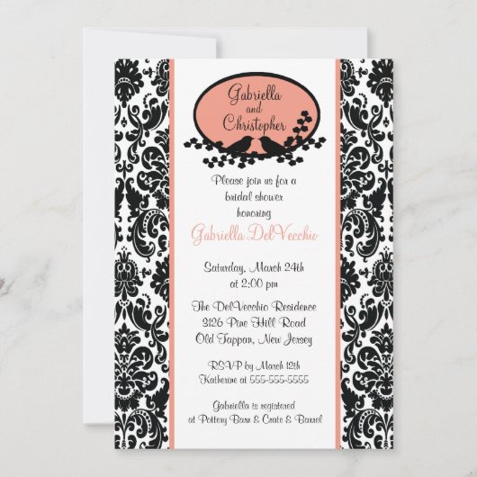 Koral Damask Bridal Shower Invitation Kaart (Voorkant)