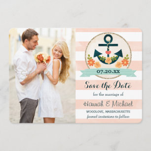 KORAL EN NAVY BLAUTICAL ANCHOR BEWAREN DE DATUM SAVE THE DATE