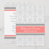 Koral Grey Damask Rehearsal Dinner Party Kaart (Voorkant / Achterkant)