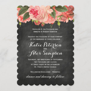 Koral Peonie Chalkboard Weddenschap Kaart