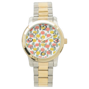 Koralen en goudbloemen horloge
