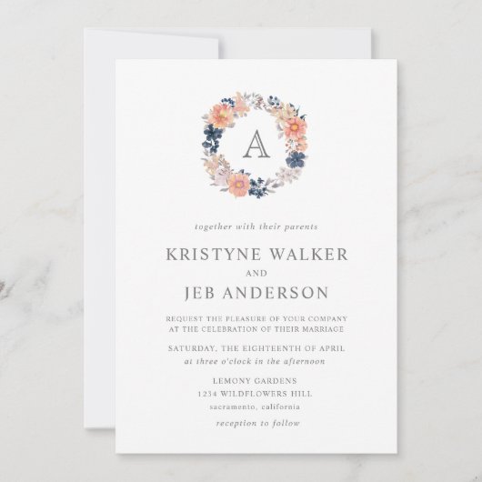 Koralen en zeemuizen | Monogram Waterverf bruiloft Kaart (Voorkant)