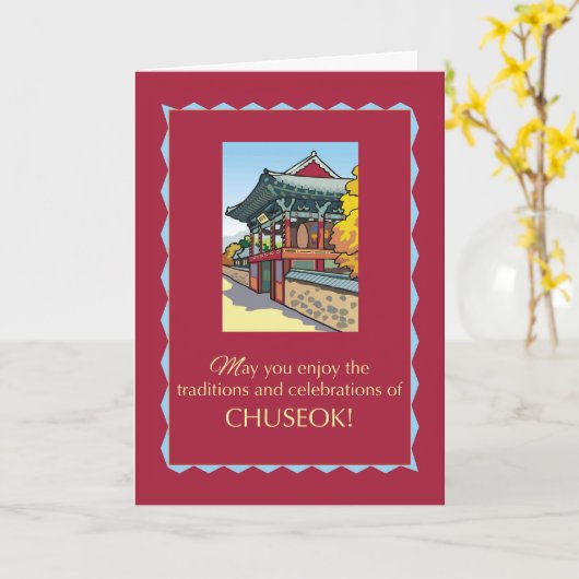 Korea Chuseok Feesten met Pagode op Rood Kaart (Gele Bloem)