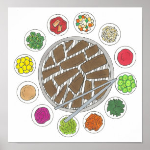 Koreaans BBQ Barbecue Roast Bulgogi Banchan Food Poster