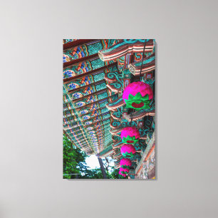 Koreaans dakdetail van tempel canvas afdruk