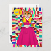 Koreaans Hanbok Cat Briefkaart (Voorkant / Achterkant)