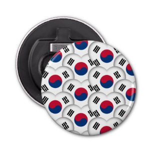 Koreaans hart en Koreaanse vlag/Zuid-Korea Button Flesopener