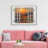Koreaans herfst Sunset Temple Faux Uitzicht Canvas Afdruk (Insitu (Woonkamer))
