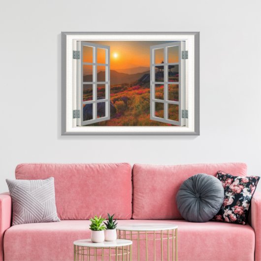 Koreaans herfst Sunset Temple Faux Uitzicht Canvas Afdruk (Insitu (Woonkamer))
