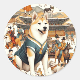 Koreaans Jindo Dog Naadloze Illustratie Ronde Sticker