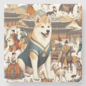  Koreaans Jindo Dog Naadloze Illustratie Stenen Onderzetter (Voorkant)