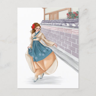 Koreaans meisje dragen hanbok post kaart
