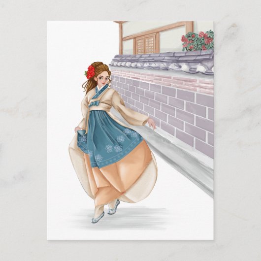 Koreaans meisje dragen hanbok post kaart (Voorkant)