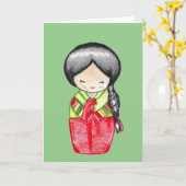 Koreaans meisje met een Hanbok Kaart (Gele Bloem)