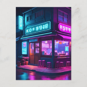 Koreaans Neon Koffiehuis LoFi Art Briefkaart