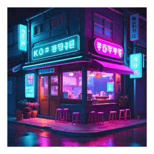 Koreaans Neon Koffiehuis LoFi Art Foto Afdruk