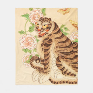 Koreaanse Gestreepte Tijger Vintage Minhwa Fleece Deken