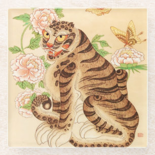 Koreaanse gestreepte tijger vintage Minhwa  Glazen Onderzetter
