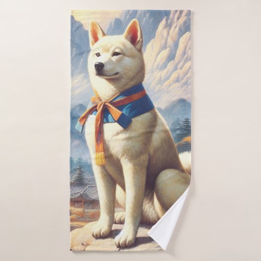 Koreaanse Jindo Illustratie Badhanddoek (Badhanddoek)
