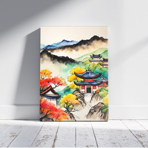 Koreaanse landschap inkt schildering canvas afdruk