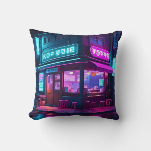 Koreaanse Neon Coffee House LoFi Kunst Kussen