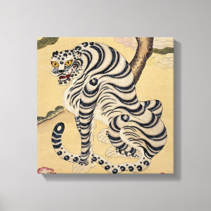 Koreaanse Striped Tiger Minhwa Canvas Afdruk