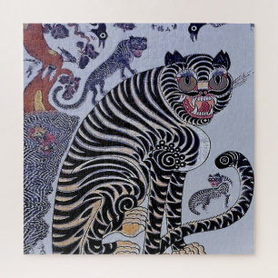 Koreaanse Tijger Minhwa met Drie Welpen Legpuzzel